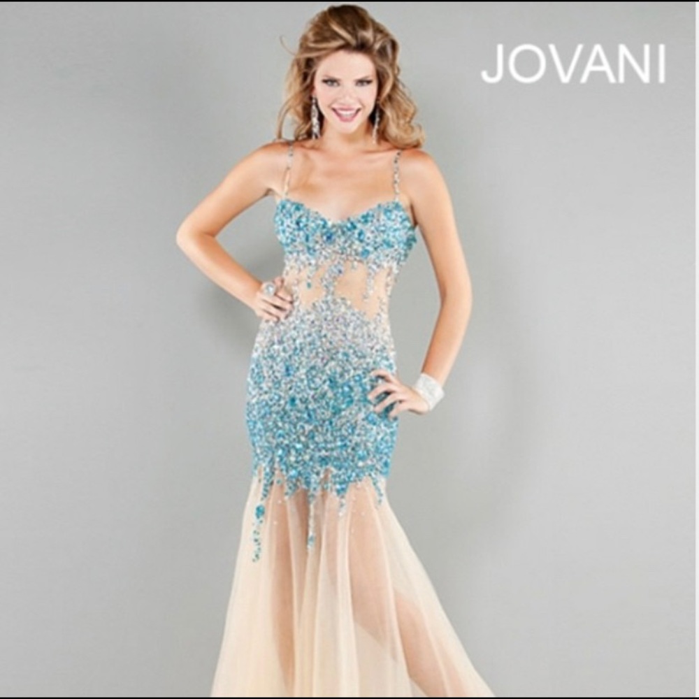 Jovani Turquoise Nude Prom Dress